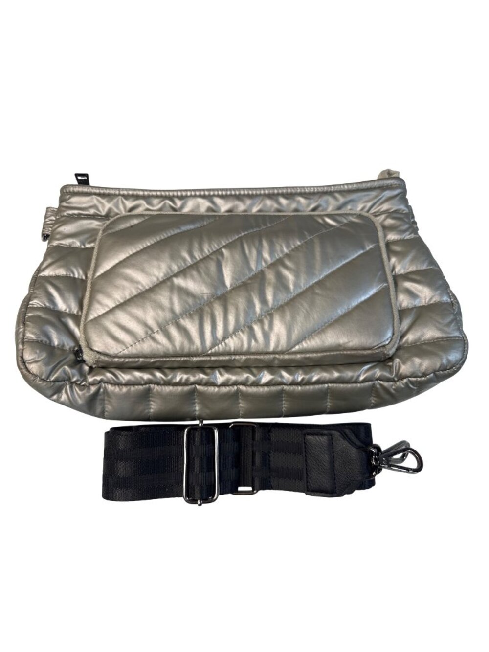 Think Royln Quilted Metallic Crossbody Bag With Adjustable Strap - Silver